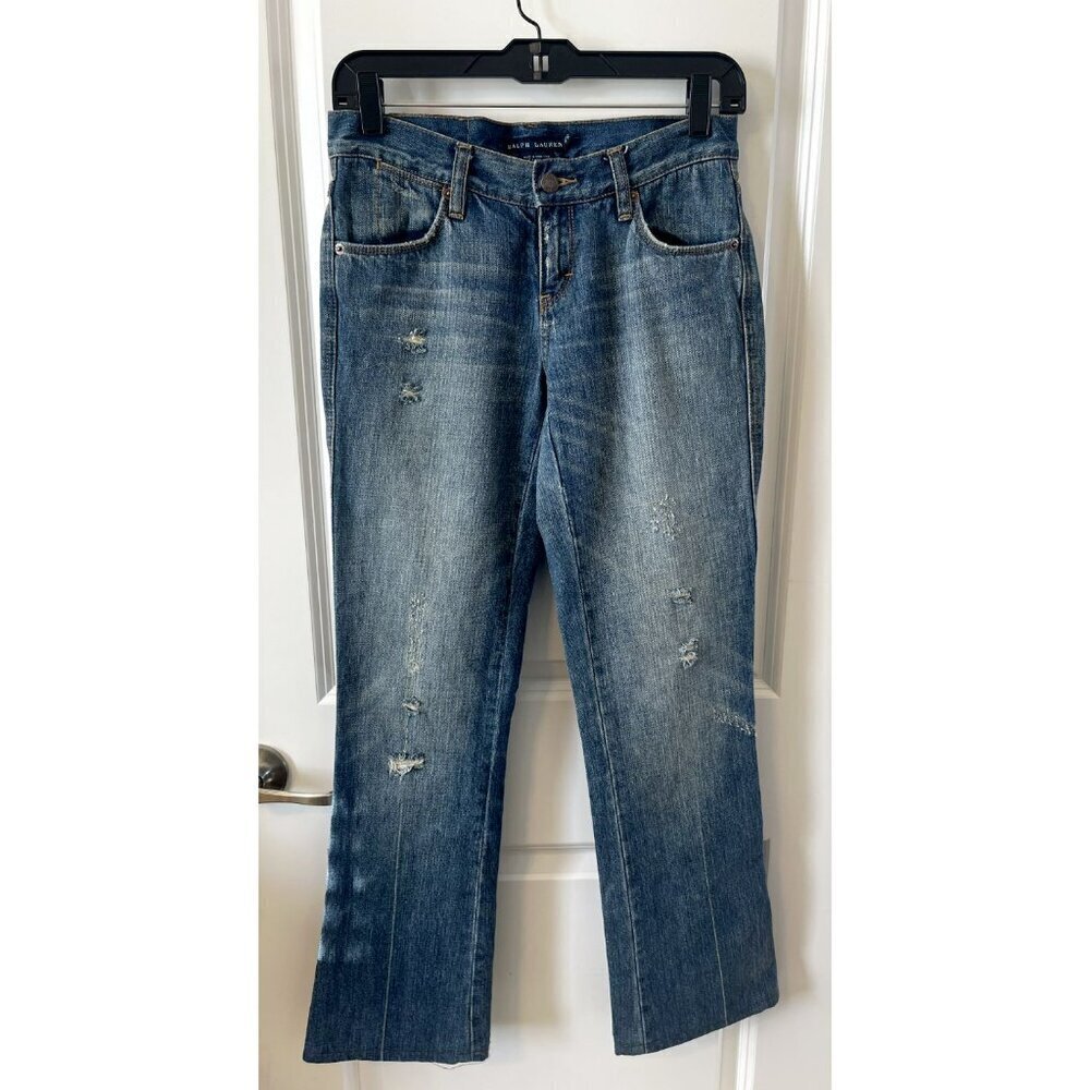Ralph Lauren Jeans Womens 26 Blue Dungarees Distressed Bootcut *see measurements